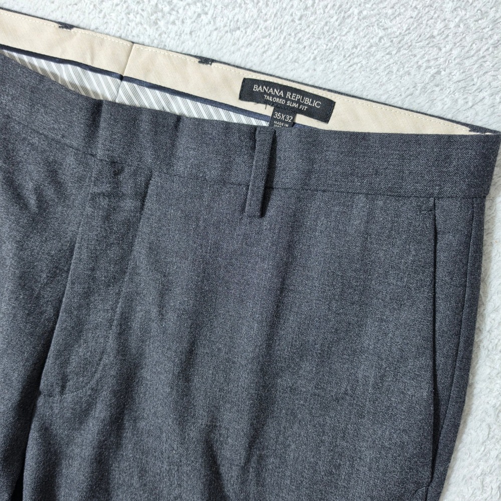 Banana Republic Dress Pants Mens 35/32 Grey Stretch Tailored Slim Fit Flannel